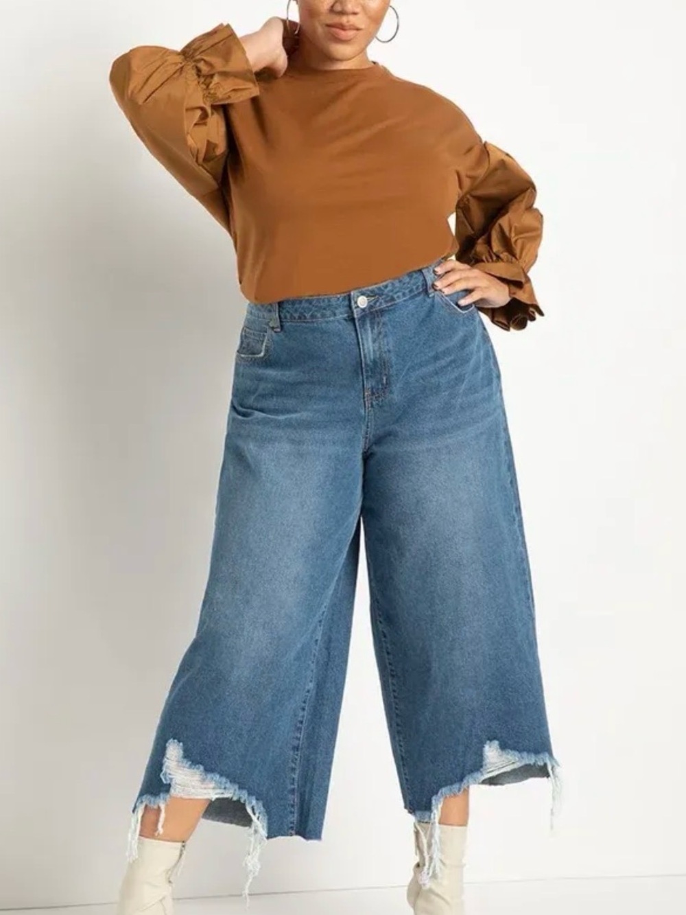 Eloquii super wide leg crop distressed frayed hem jeans sz28